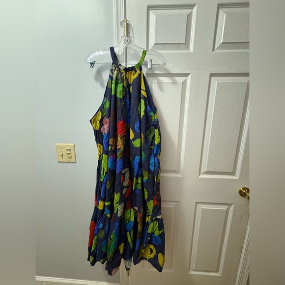 ANTHROPOLOGIE Whit Two Floral Navy Halter Maxi Dress 2X - Picture 3 of 6